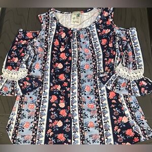 Lily Bleu Girl’s Super Soft Cold Shoulder Blouse With Bell Sleeves Size XL / 14